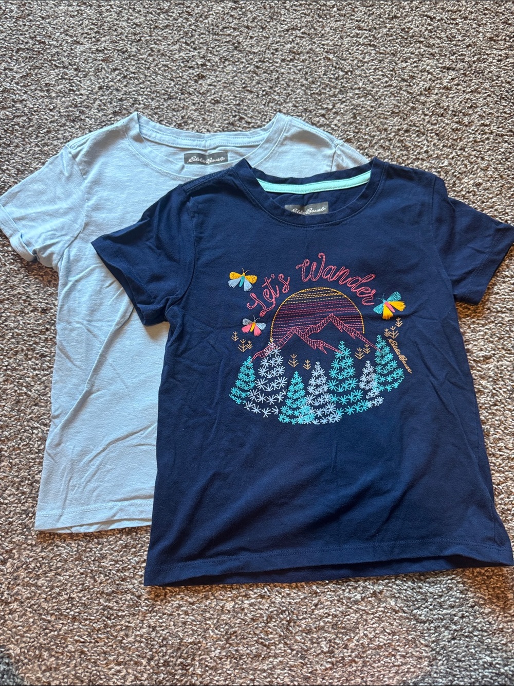 Eddie Bauer Navy Short Sleeve 'Let's Wander' Graphic Tee with Multicolor Accents